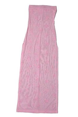 Vintage 90s Body Language Pink Mesh Floral Maxi Skirt Slit Made in USA Medium